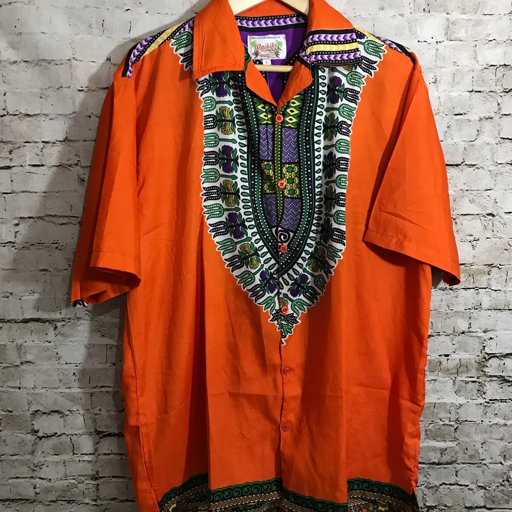 Waikiki Creations Hawaiian Shirt Orange Size L